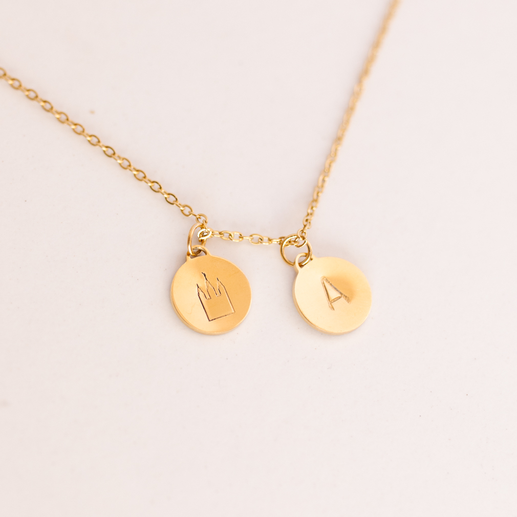 Stamped Temple Charm Necklace - LDP-TEMP-STAMP