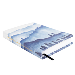 Hand-Bound Genuine Leather Book of Mormon - Mountain Mists mountain scriptures, mountain pattern, mountain pattern scriptures, mountains, pattern scriptures, patterned scriptures, blue scriptures, lds scriptures, scriptures