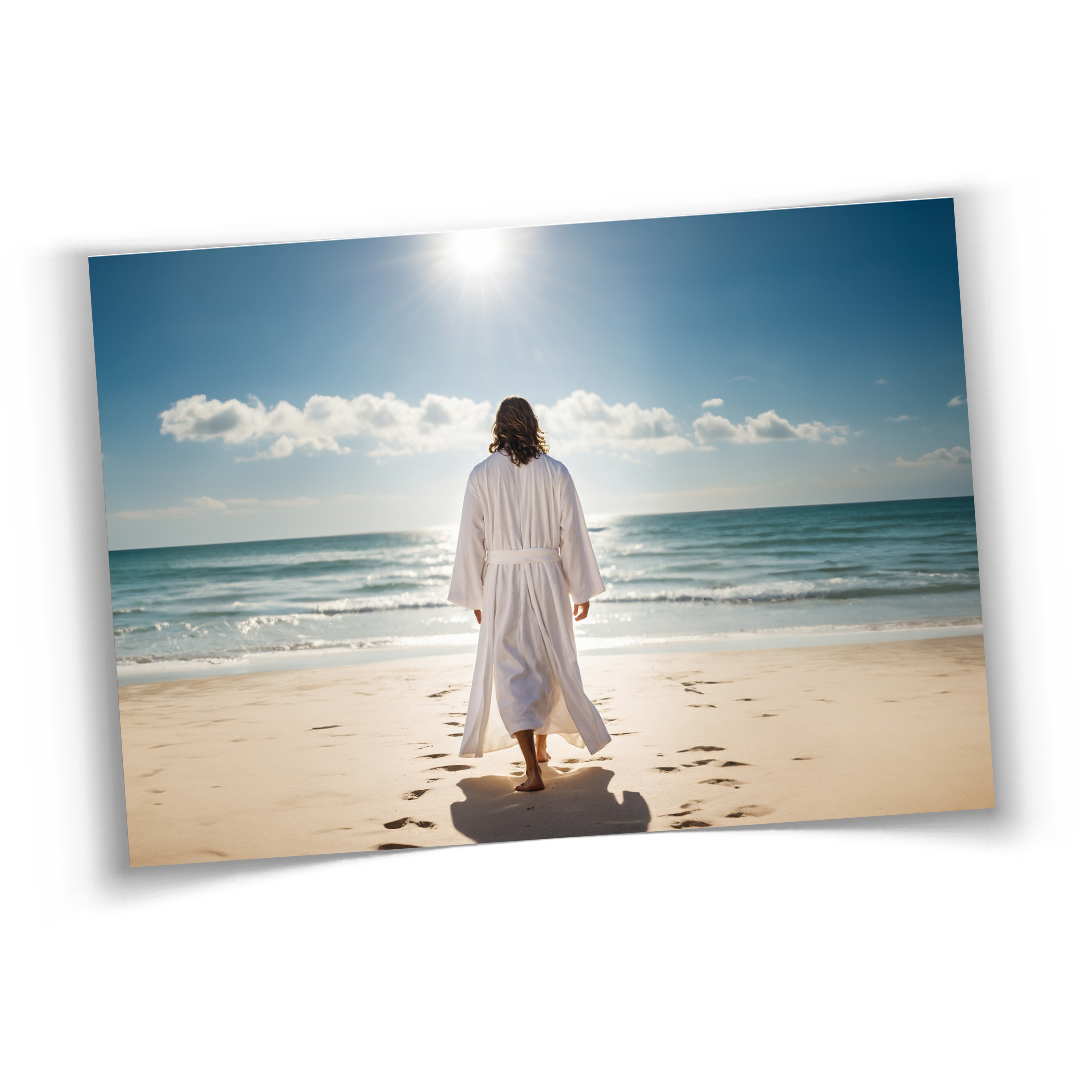 In His Footprints - Print framed art, framed lds art, jesus art, framed jesus art, lds art, art print, art prints, lds print, lds prints, lds art print, lds art prints