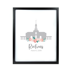 Personalized Flower Temple Print - Black lds poster, lds temple poster, lds temple vector poster