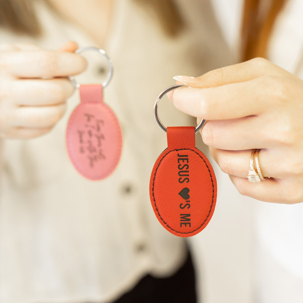 I Love Jesus & Jesus Loves Me Double-Sided Leatherette Keychain - LDP-LKC-ILJ