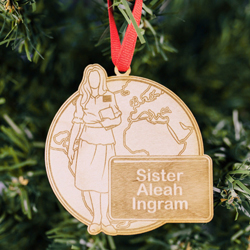 World Sister Mission Ornament - Wood sister missionary ornament, sister mission ornament, lds mission ornament, lds missionary ornament