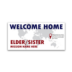 Pinpoint Missionary Welcome Home Banner lds missionary banner, globe missionary banner, world missionary poster, homecoming world mission poster